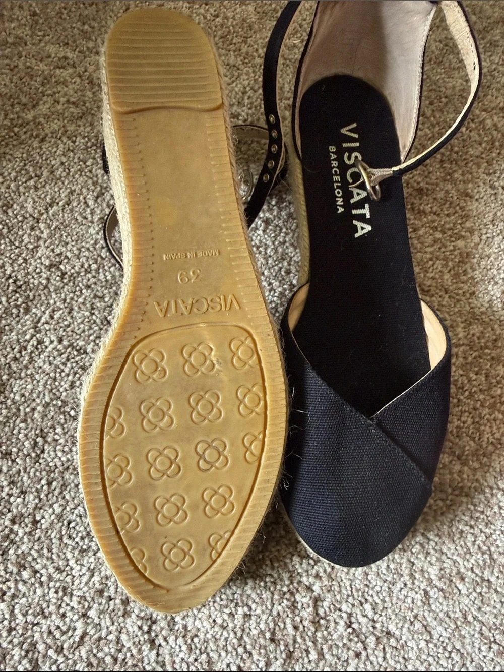 VISCATA Barcelona Black Canvas Espadrille Ankle-Strap Wedges